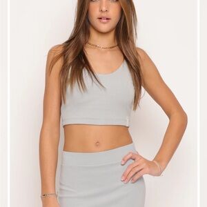 Gray Ribbed Crop Top and Skirt Set